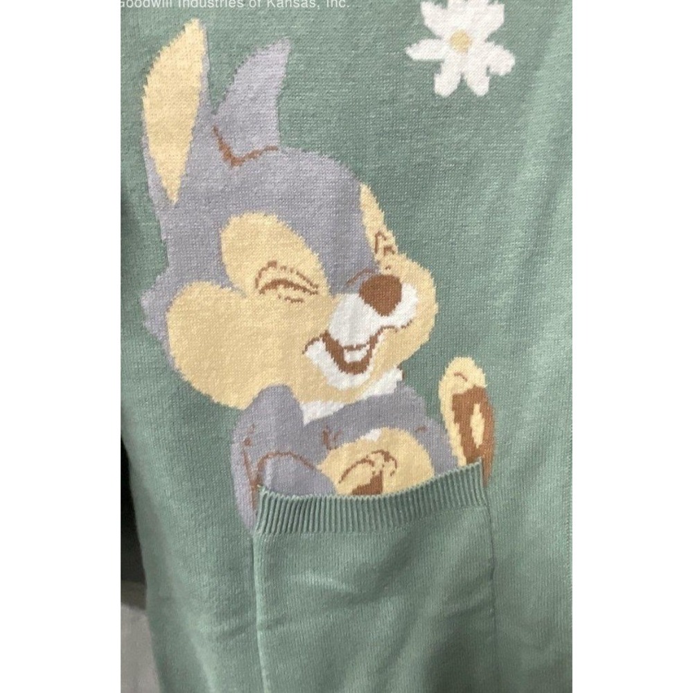 Disney Our Universe Bambi Thumper Green Daisy Cardigan Sweater Womens MD - Picture 3 of 6